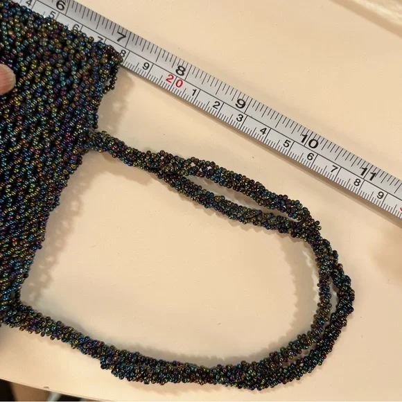 Art deco Vintage Vanessa glass beaded black aurora borealis evening bag - Picture 10 of 17